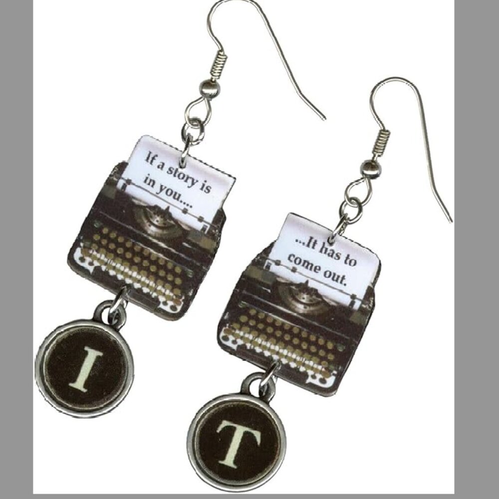 Author Writer Typewriter earrings keys Faulkner Quote
